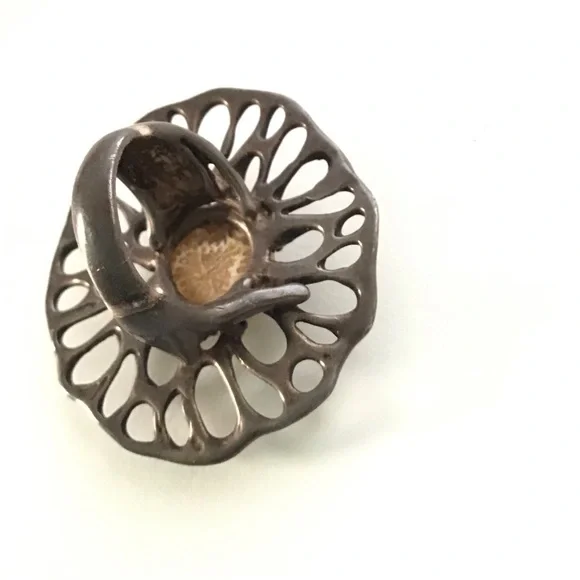 Vintage mid Century Modern Brutalist Fossil Stone Ring - Picture 7 of 14